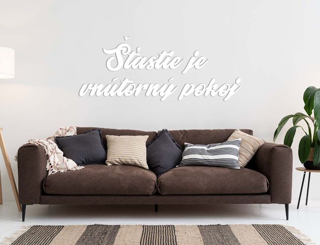 Drevený nápis - Šťastie je vnútorný pokoj - Biela