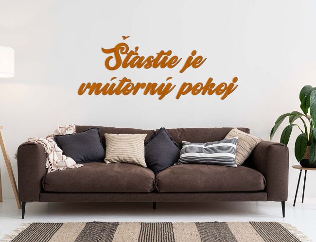 Drevený nápis - Šťastie je vnútorný pokoj - Čerešňa