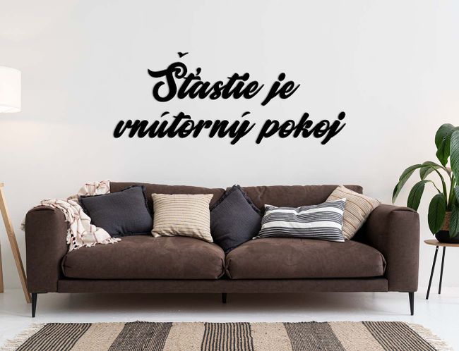 Drevený nápis - Šťastie je vnútorný pokoj - Čierna